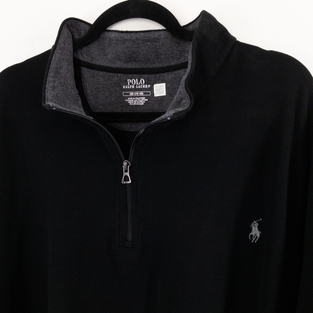 Polo Ralph Lauren Mens 4XB Big Tall Black Quarter Zip Pullover Pony Logo Sweater